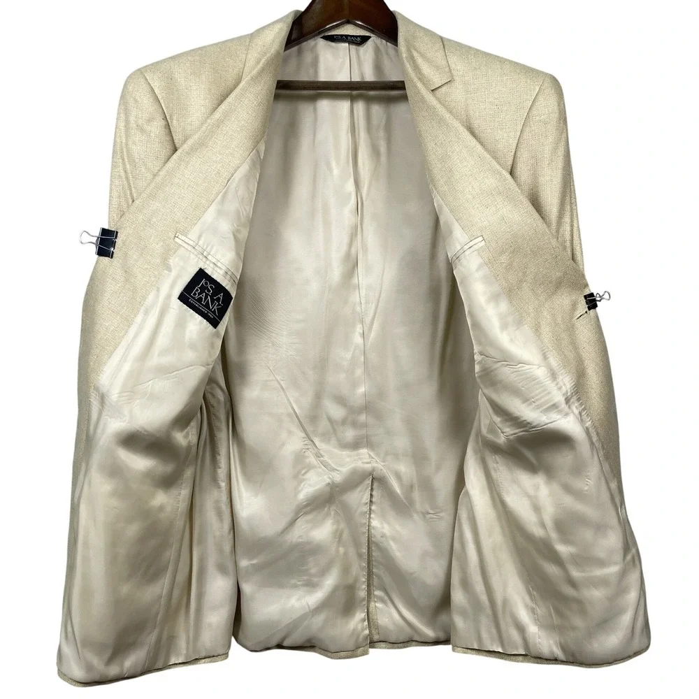 Jos. A. Bank Sport Coat Mens 46R Beige 100% Silk Two Button Blazer Classic